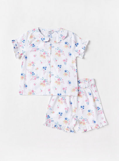 All-Over Floral Print Cotton Shorts Set