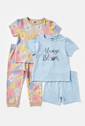 Floral Print 4-Piece Cotton Pyjama Set-mxkids-babygirlzerototwoyrs-clothing-nightwear-sets-3