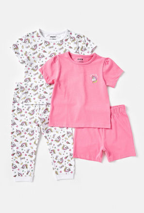 Unicorn Print 4-Piece T-shirt and Pyjama Set-mxkids-babygirlzerototwoyrs-clothing-nightwear-sets-2