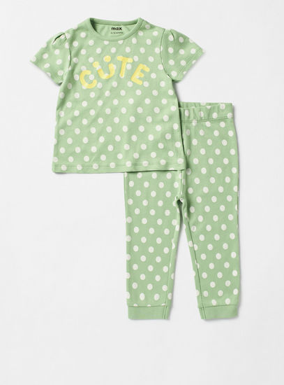 All-Over Polka Dot Print Cotton Pyjama Set-Pyjama Sets-image-0