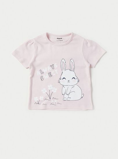 Bunny Print T-shirt and Pyjama Set-Pyjama Sets-image-1