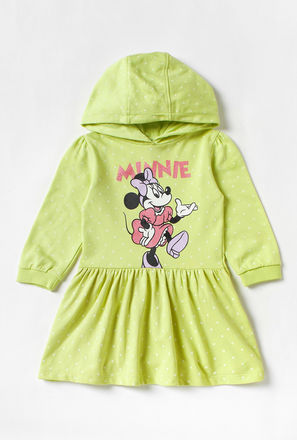Minnie Mouse Print Hooded Dress with Long Sleeves