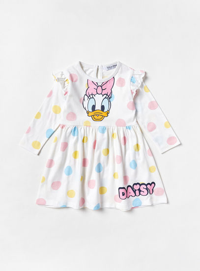 Cotton Daisy Duck and Polka Dot Print Dress with Ruffles