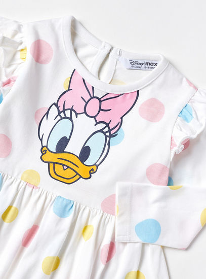 Cotton Daisy Duck and Polka Dot Print Dress with Ruffles
