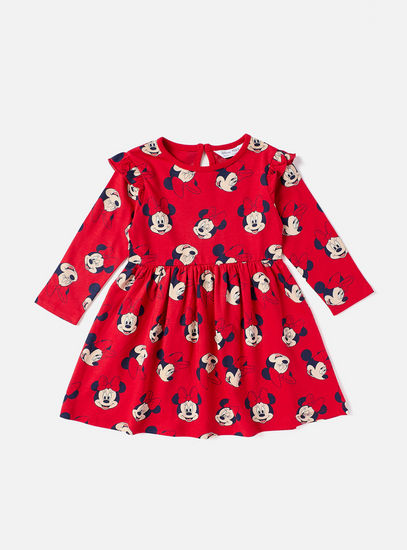All-Over Minnie Mouse Print Dress with Ruffle Detail-Dresses-image-0