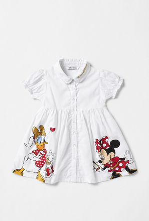 Minnie Mouse and Daisy Duck Glitter Print Cotton Knee Length Shirt Dress