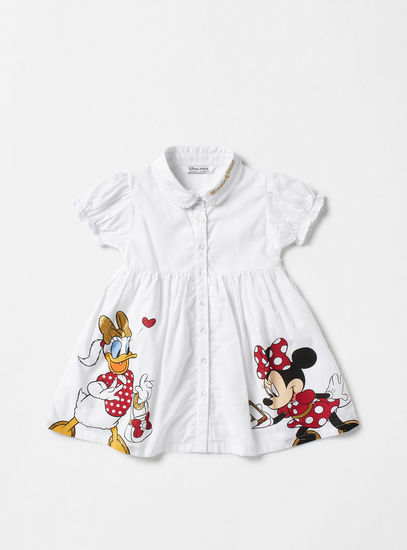 Minnie Mouse and Daisy Duck Glitter Print Cotton Knee Length Shirt Dress-Occasion Dresses-image-0