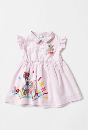 Minnie Mouse Print Striped Knee Length Cotton Shirt Dress-mxkids-babygirlzerototwoyrs-clothing-dresses-occasiondresses-3