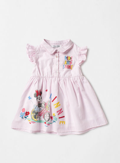 Minnie Mouse Print Striped Knee Length Cotton Shirt Dress-Occasion Dresses-image-0