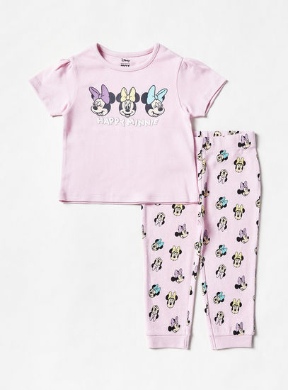 Minnie Mouse Print Cotton Pyjama Set-Pyjama Sets-image-0