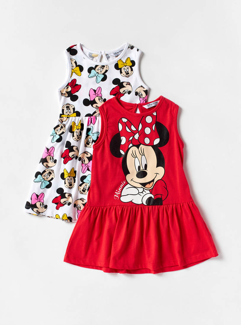 Pack of 2 - Cotton Minnie Mouse Print Sleeveless Knee Length Dress-Casual Dresses-image-0