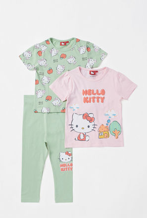 Hello Kitty Print 3-Piece T-shirt and Leggings Set