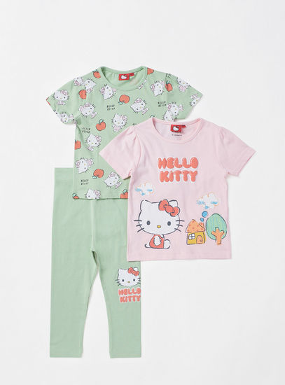 Hello Kitty Print 3-Piece T-shirt and Leggings Set-Sets & Outfits-image-0