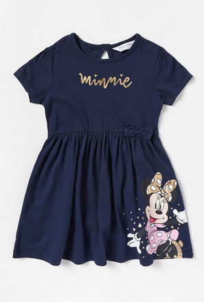 Minnie Mouse Print Dress with Bow Accent