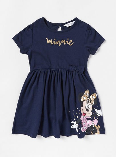 Minnie Mouse Print Dress with Bow Accent-Casual Dresses-image-0