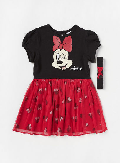 Minnie Mouse Print Dress with Bow Headband-Occasion Dresses-image-0