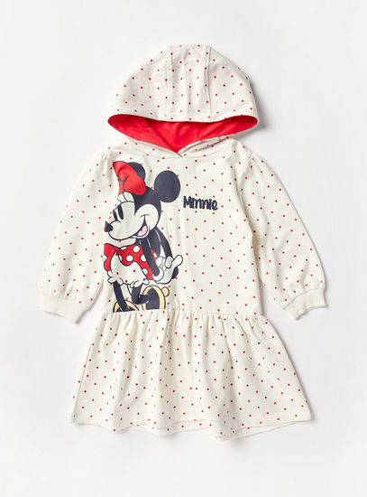 Minnie Mouse Print Dress with Hood and Long Sleeves-Dresses-image-0