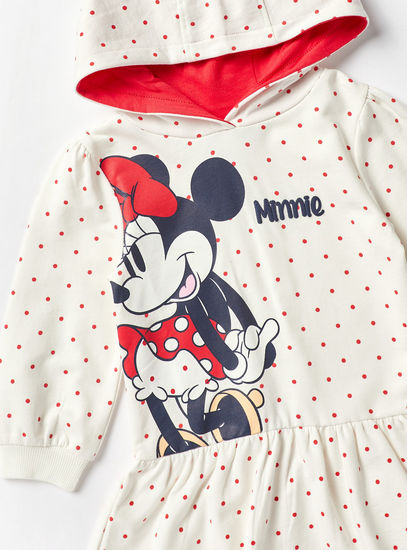 Minnie Mouse Print Dress with Hood and Long Sleeves-Dresses-image-1
