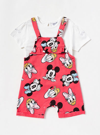 Mickey and Minnie Mouse Print Dungaree and T-shirt Set-Sets & Outfits-image-0