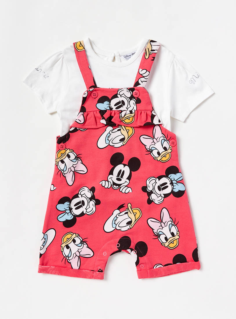 Mickey and Minnie Mouse Print Dungaree and T-shirt Set-Sets & Outfits-image-0