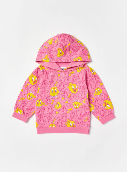 Tweety Print Hooded Sweatshirt and Joggers Set-Sets & Outfits-image-1