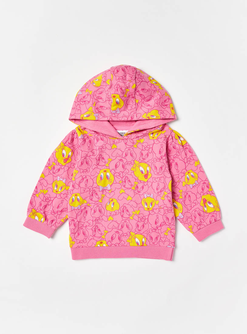 Tweety Print Hooded Sweatshirt and Joggers Set-Sets & Outfits-image-1
