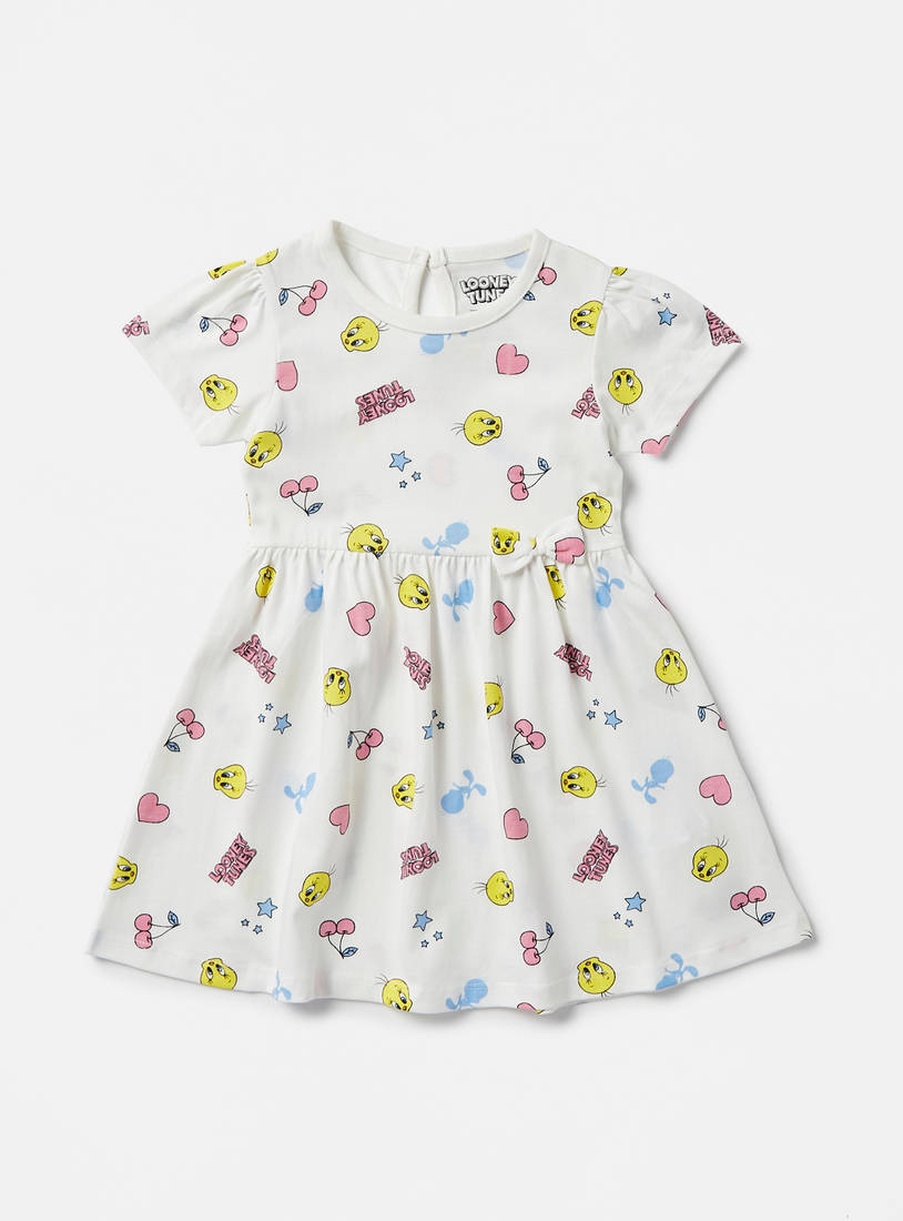 All-Over Looney Tunes Print A-line Dress-Casual Dresses-image-0