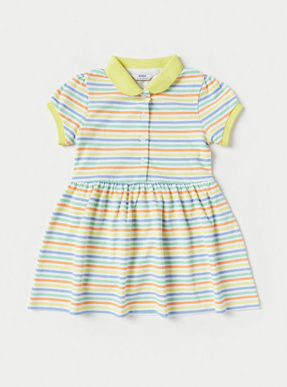Cotton All-Over Striped Pique Knee Length Polo Dress-Casual Dresses-image-0