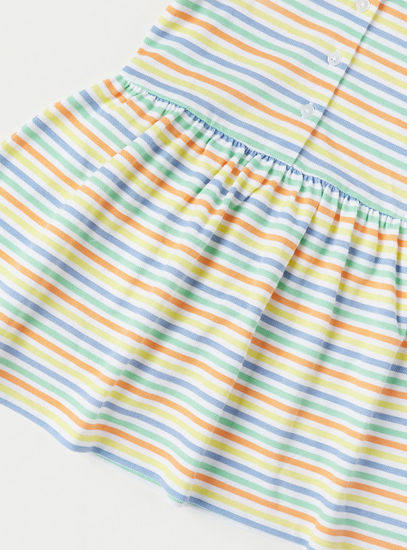 Cotton All-Over Striped Pique Knee Length Polo Dress-Casual Dresses-image-1