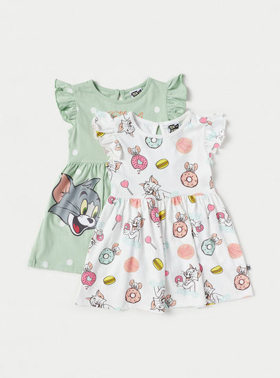 Pack of 2 - Tom and Jerry Print Dress with Ruffles-Dresses-image-0