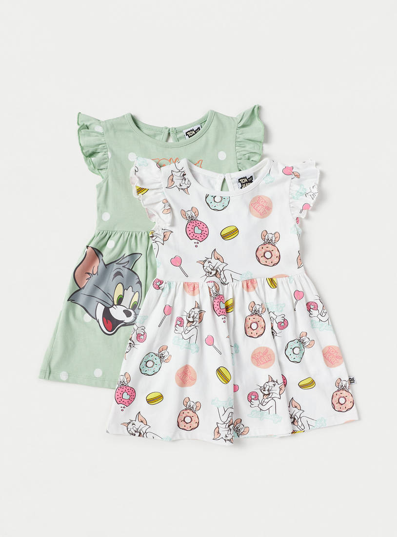 Pack of 2 - Tom and Jerry Print Dress with Ruffles-Dresses-image-0