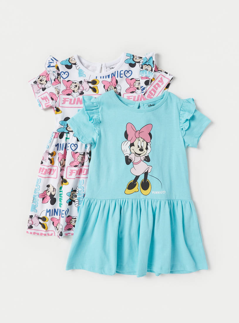 Pack of 2 - Minnie Mouse Print Knee-Length Dress with Ruffles-Casual Dresses-image-0
