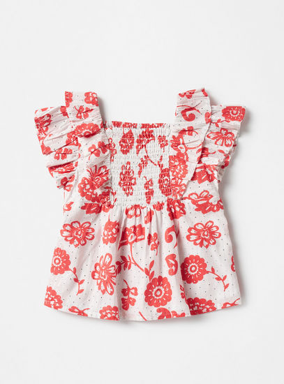 All-Over Floral Print Top with Shirring Detail and Shorts Set-Sets & Outfits-image-1