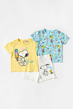 Snoopy Print 3-Piece T-shirt and Shorts Set-mxkids-babygirlzerototwoyrs-clothing-sets-2