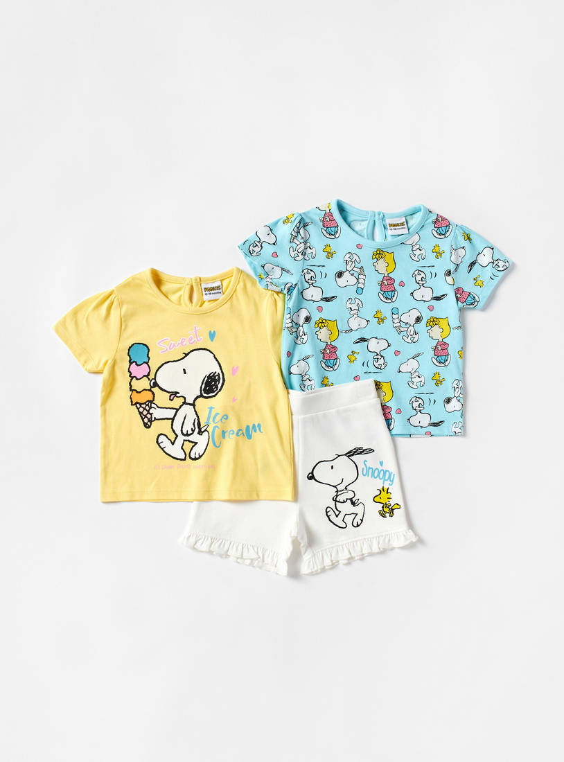 Snoopy Print 3-Piece T-shirt and Shorts Set-Sets & Outfits-image-0