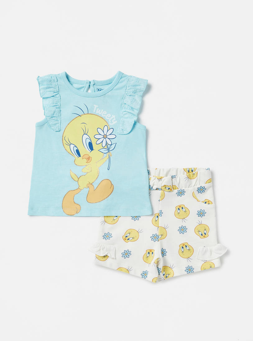 Tweety Print Top and Shorts Set-Sets & Outfits-image-0