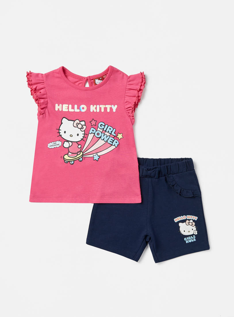 Hello Kitty Print Top and Shorts Set-Sets & Outfits-image-0