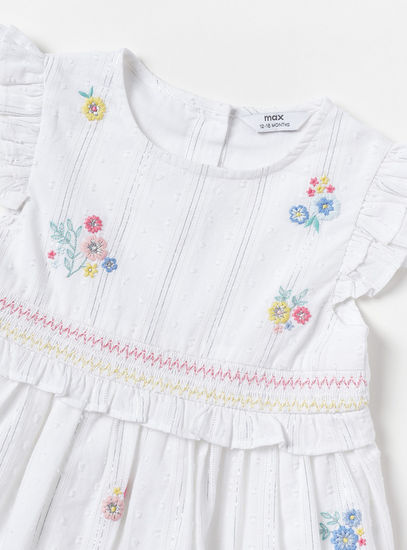Embroidered Knee Length Dress with Smocked Detail-Casual Dresses-image-1