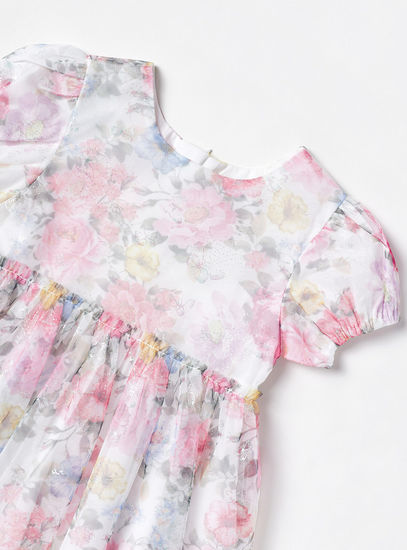 All-Over Floral Foil Print Mesh Knee Length Dress
