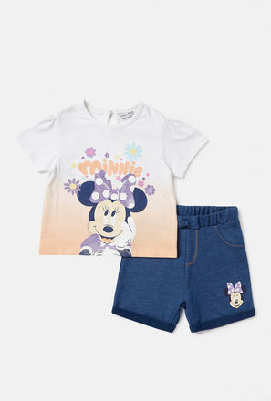 Minnie Mouse Print T-shirt and Denim Shorts Set-mxkids-babygirlzerototwoyrs-clothing-sets-3