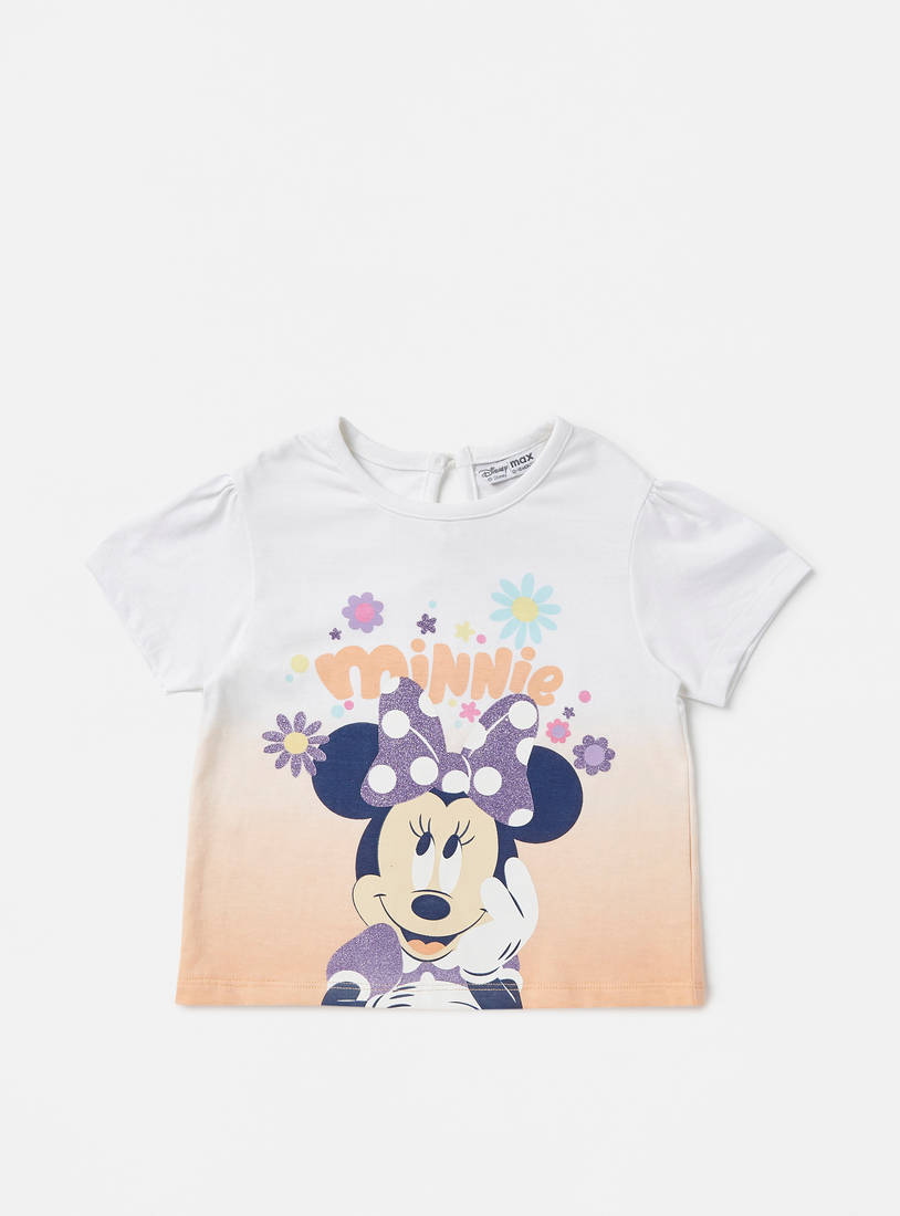 Minnie Mouse Print T-shirt and Denim Shorts Set-Sets & Outfits-image-1