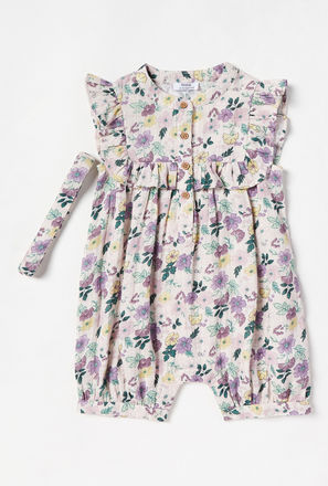 Floral Print Gauze Romper with Hairband