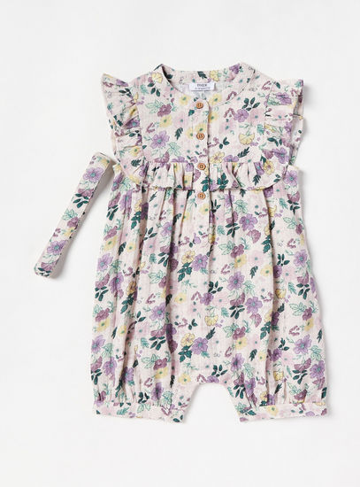 Floral Print Gauze Romper with Hairband