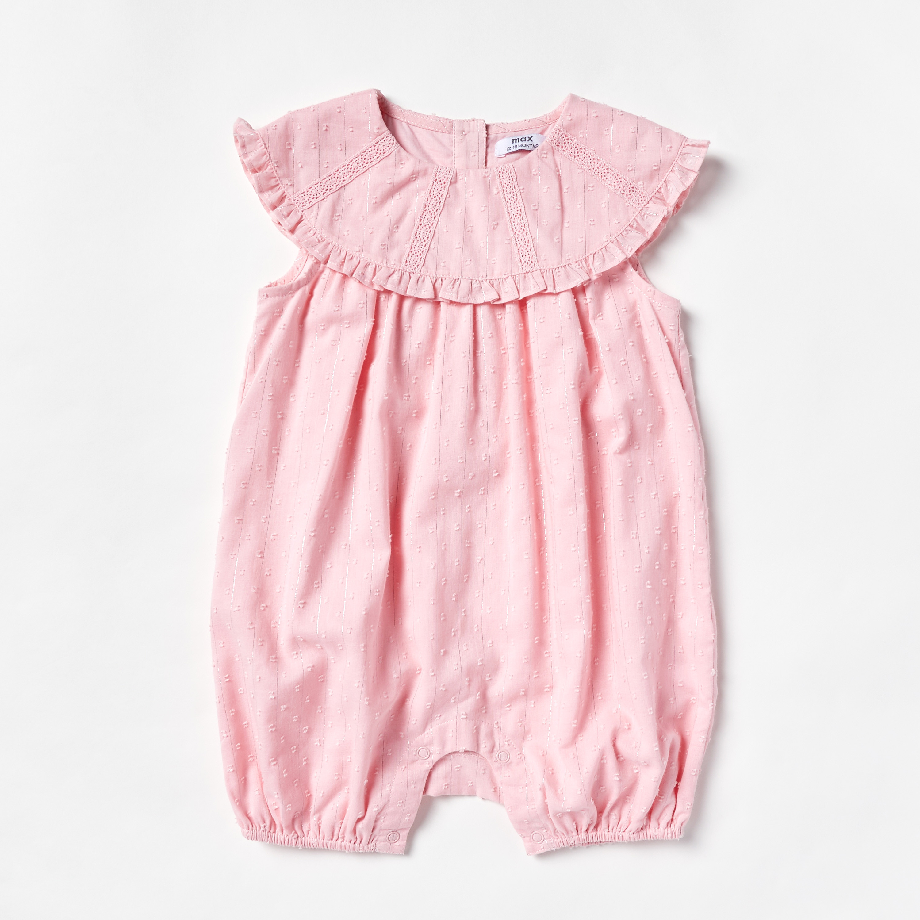 Shop Textured Lurex Romper with Cap Sleeves and Ruffle Trim Online ...