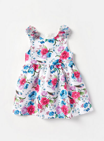 All-Over Floral Print Sleeveless Dress with Bow Accent and Zip Closure-Occasion Dresses-image-0