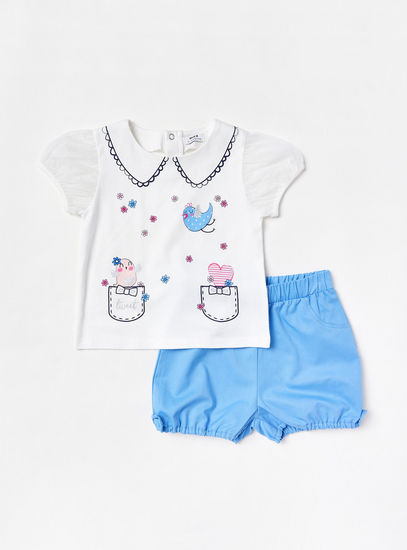 Bird Print T-shirt and Shorts Set-Sets & Outfits-image-0