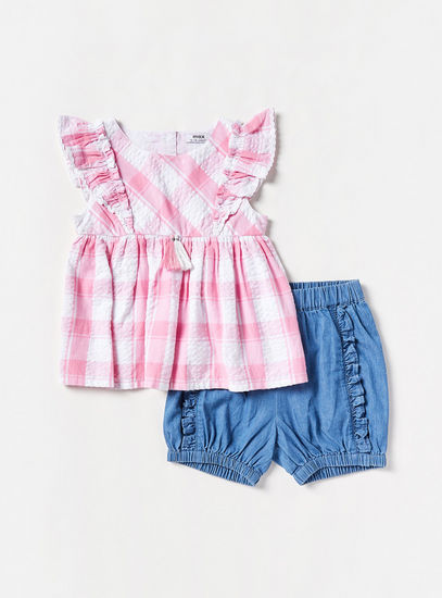 Checked Sleeveless Top and Shorts Set-Sets & Outfits-image-0