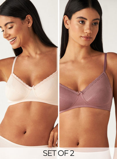 Pack of 2 - Laced Cotton Non-Padded Bra-Bras-image-0