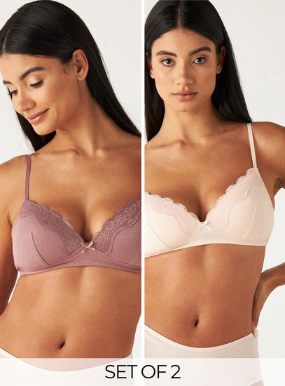 Pack of 2 - Laced Cotton Padded A-frame Bra-Bras-image-0