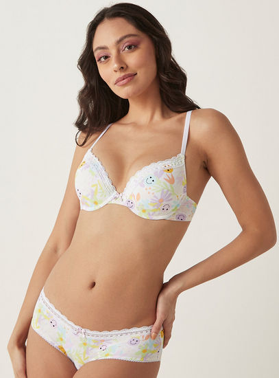 All-Over Print Padded Plunge Bra with Hook and Eye Closure-Bras-image-0